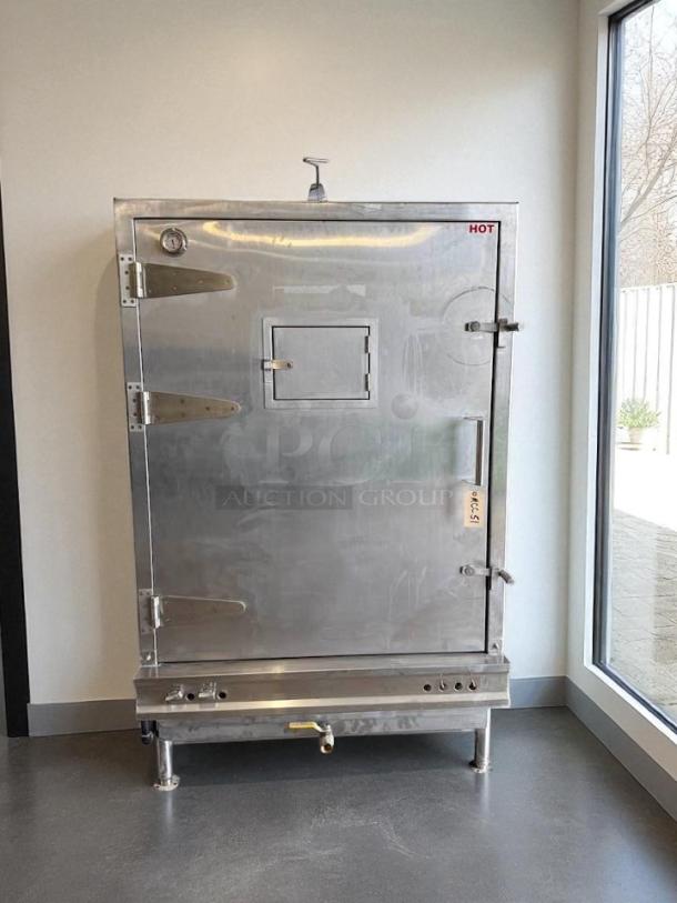 Stainless steel Chinese BBQ oven by CHINA PACIFIC CO., INC., model EQ-36L. Features left hinge and "HOT" marking. Tested and working.