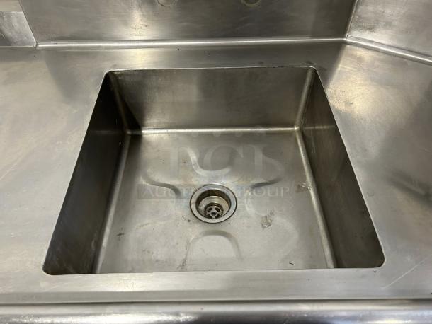 Stainless steel sink from Hobart commercial dishwasher, excellent condition, part of full clean table setup.