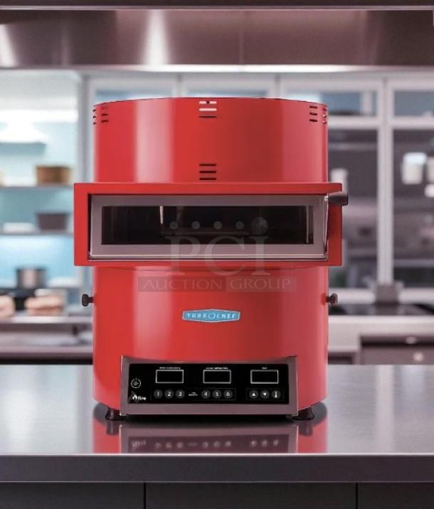 TurboChef FIRE countertop pizza oven, 240V, excellent condition, fully tested and working, vibrant red finish.