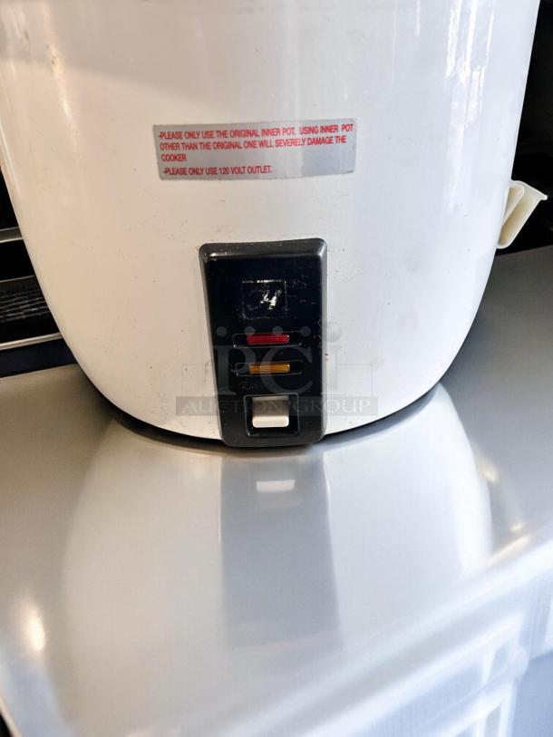 Thunder Group SEJ-50000 commercial rice cooker, 30-cup capacity, excellent condition, tested and working, visible caution label.