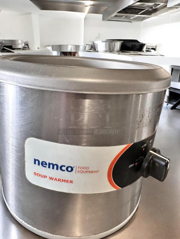 Nemco Soup Warmer, countertop commercial unit, excellent condition, 120V, fully tested, with control knob and branding label.