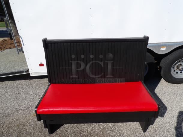 Solid wood single booth with removable red cushion, excellent condition, paintable finish.