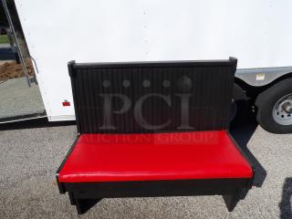 Solid wood single booth with removable red cushion, excellent condition, paintable finish.