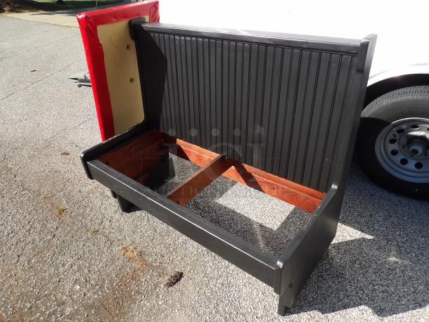 Single booth with removable red cushion, solid wood construction, paintable, excellent condition.