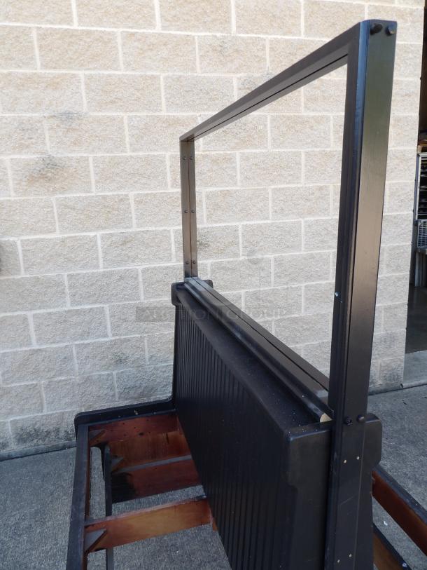 Double booth frame, solid wood, excellent condition. Includes paintable finish and removable dividers. Red cushions not shown.