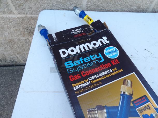 Dormont 1675BP48 Blue Hose® 48" stainless steel gas connector, new in box, 3/4" diameter, suitable for commercial use.