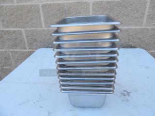 Stack of six stainless steel steamer pans, dimensions 6x6.5x3.5 inches each, in excellent condition.