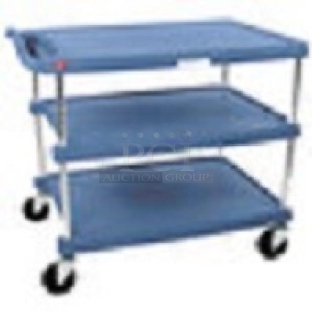 Metro myCart MY2636-35BU blue utility cart, 3 shelves, antimicrobial, 28"x40", no chrome posts, sturdy wheels.