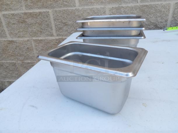 1/9 Size 4" Deep Anti-Jam Stainless Steel Steam Table Pan, 24 Gauge, set of 4, excellent condition.