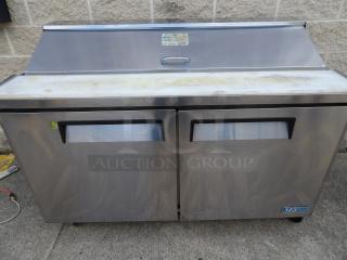 Turbo Air Maximum Series Commercial Stainless Steel Solid 2 Door Prep Refrigerator, With Poly Coated Wire Racks! 110-120V 1 Phase! On Casters! - Item #1207374