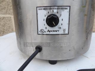 Adcraft 11 Quart Round Food Warmer, Model FW-1200WR, showing temperature dial and "Do Not Immerse" label.