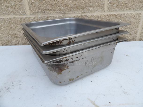 1/2 Size 4" Deep Anti-Jam Stainless Steel Steam Table Pan, 24 Gauge, 12x10x3.5 inches, used condition, visible rust.