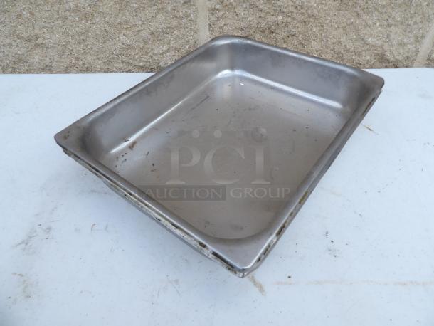 1/2 Size 2" Deep Anti-Jam Stainless Steel Steam Table Pan, 24 Gauge. Some surface marks, suitable for catering use.