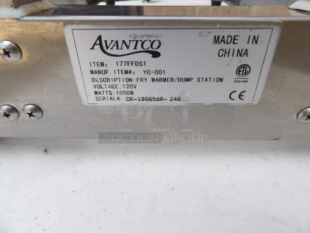 Avantco Fry Warmer/Dump Station Model YC-001, 120V, powers on, label shows 1000W, made in China.