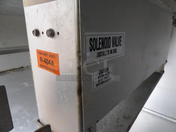 Randell 8395N Pizza Prep Table, solenoid valve, uses R-404A refrigerant, tested and working, visible caution labels.