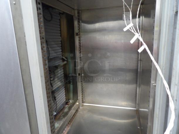 Randell BC-18 stainless steel commercial blast chiller interior with 4 probes, used condition. Model and wiring visible.