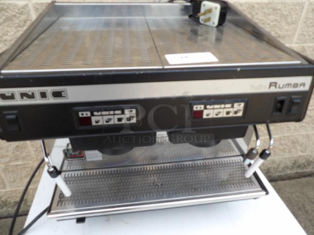 Unic TW Rumba stainless steel 2-group commercial espresso machine with 2 steam wands, 220 volts, 1 phase.