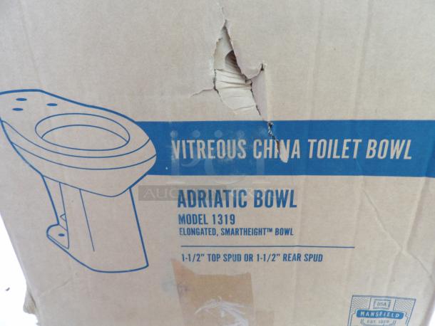 Mansfield Adriatic elongated toilet bowl, model 1319, new in box, vitreous china, SmartHeight™, 19x16x19 inches.