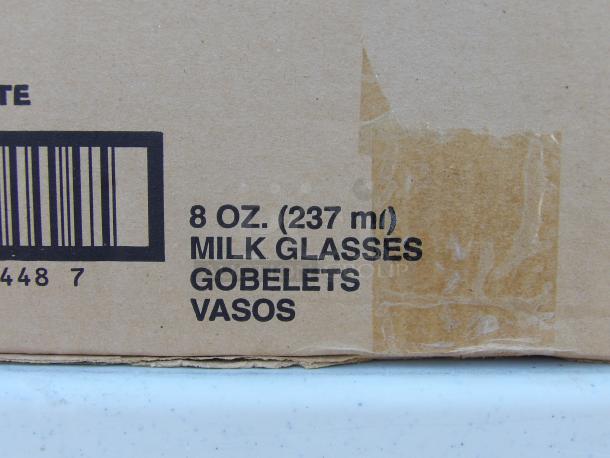 Libbey Glassware 8oz. Milk Glasses, 34 pieces, boxed. Visible label indicates size as 8 oz (237 ml).