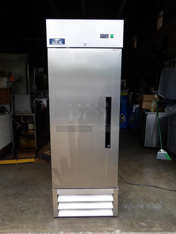 Arctic Air AF-23 Stainless Steel Single Door Freezer, like new, poly coated racks, on casters, 115V, tested working.