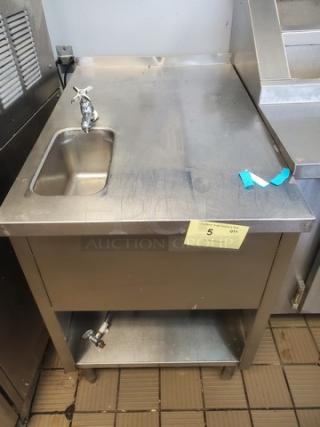 Seelye Craftsmen Stainless Steel Workstation w/ Sink, Model 132-003 L, shows minor scratches, includes tap and under-shelf.