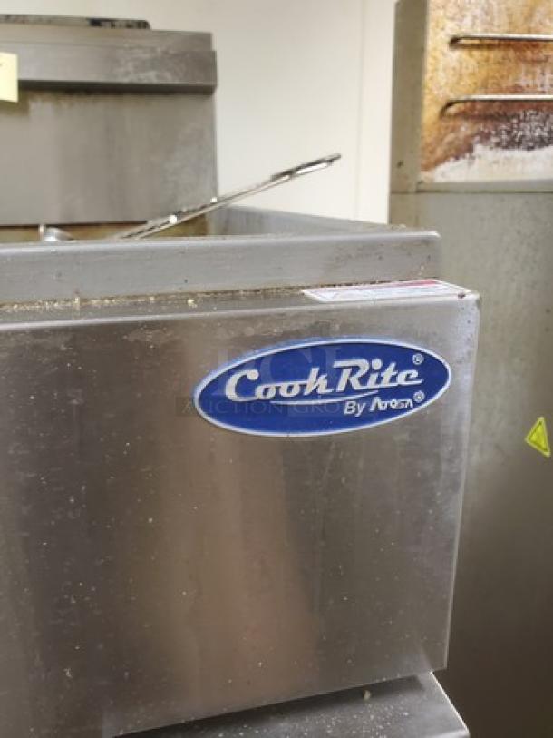 Atosa ATFS-40 deep fryer, stainless steel, 40 lbs capacity, visible CookRite branding, used condition.