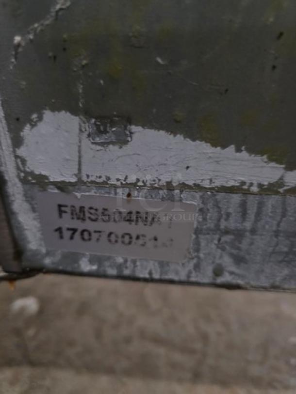 Cecilware Pro FMS504 natural gas floor fryer label, showing model FMS504, 120,000 BTU, in worn condition.