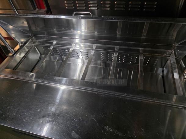 Avantco 47" 2 Door Refrigerated Sandwich Prep Table, Model 178APT48HC, stainless steel, open top view showing storage bins.