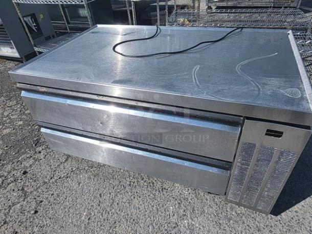Silver King Chef Base Refrigerator SKRCB50H, 50", 115v, 2 drawer, flat top. Stainless steel, used condition.