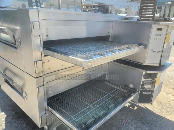 Lincoln Impinger Double Stack Natural Gas Pizza Conveyor Oven, Model 1600-015-AR, 110,000 BTU, stainless steel, excellent condition.