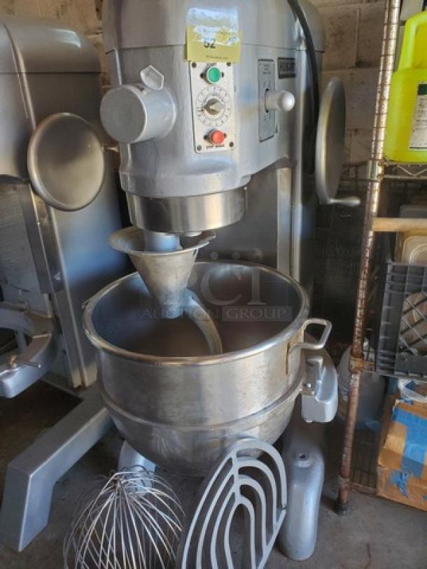 Hobart 80 Qt Mixer Model L 800, 1.5 HP, 230 V, 1 Phase with attachments. Requires new plug.