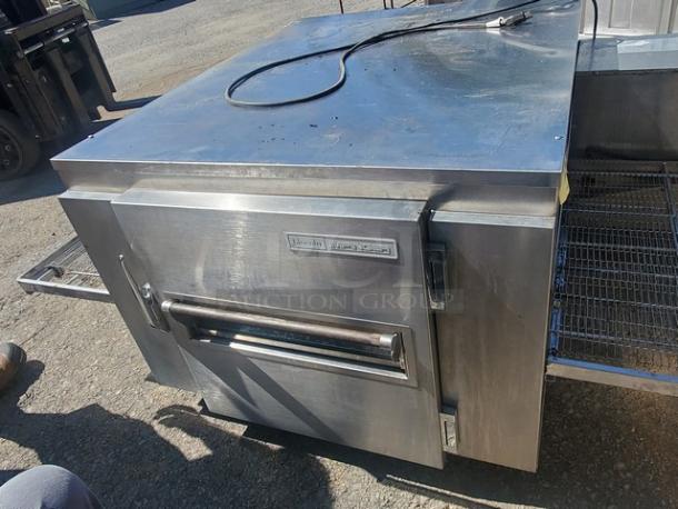 Lincoln Impinger 1450 Pizza Conveyor Oven, stainless steel, 120 VAC, natural gas, visible branding, sturdy condition.