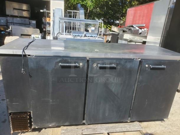 Beverage Air BB78 black 78" three-door back bar refrigerator, 115V, features solid doors, and is suitable for commercial use.