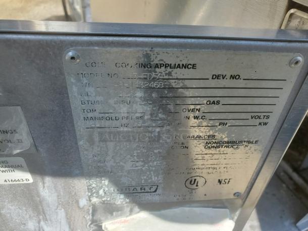 Hobart 3HFD50 Electric Fryer label, showing model 3HFD50, 208V, 3PH, 60 Hz. Includes 2 wells, 1 dump station.