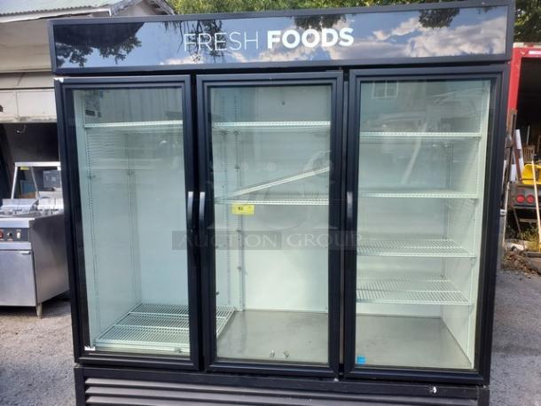 True GDM-72-HC-TSL01 78" three-section glass door merchandiser, model GDM-72-HC-TSL01, for sale.