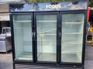 True GDM-72-HC-TSL01 78" three-section glass door merchandiser, model GDM-72-HC-TSL01, for sale.