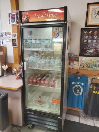Turbo Air TGM-22CR Commercial Glass Door Cooler Merchandiser, black frame, glass door, branded "Fresh Time."