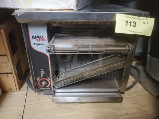 APW Wyott Express Countertop Conveyor Toaster, stainless steel, adjustable conveyor speed, used condition, model details visible.
