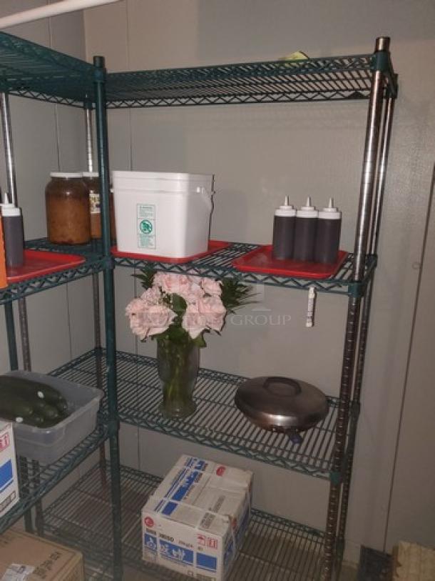 4-Tier Wire Shelving Unit, metal construction, black finish, sturdy design, adjustable shelves, no contents included.