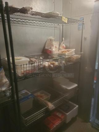 4-tier wire shelving unit with no contents, black metal, adjustable shelves, suitable for storage or organization.