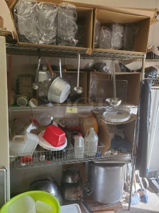 4-Tier Wire Shelving Unit in used condition. Chrome finish, adjustable shelves. Contents not included.