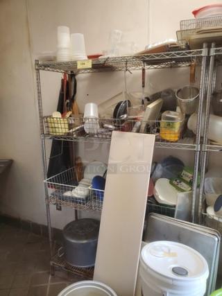 4-tier wire shelving unit, metal construction, industrial design, sturdy, suitable for storage, contents not included.