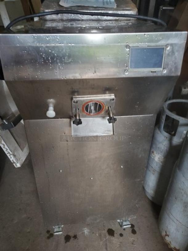 Kolice ICM 200E Ice Cream Machine, stainless steel, single lever, minor wear, digital display panel, suitable for commercial use.
