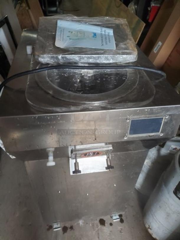 Kolice ICM 200E ice cream machine, stainless steel, used condition, features control panel, top lid, and visible power cord.