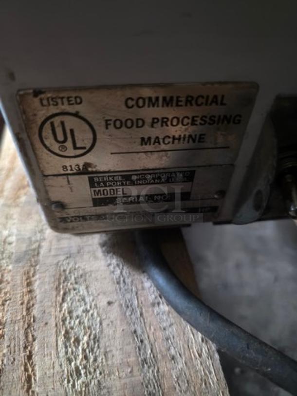 Berkel MB Series Countertop Bread Slicer, new blades, UL listed, commercial food processing machine label shown.