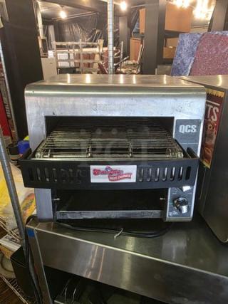 Star QCS-1-350C Compact Conveyor Toaster; stainless steel; visible control knob; "QCS" label on side.