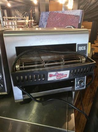 Star QCS-1-350C Compact Conveyor Toaster, stainless steel, visible controls, "Caution Hot" label, used condition.