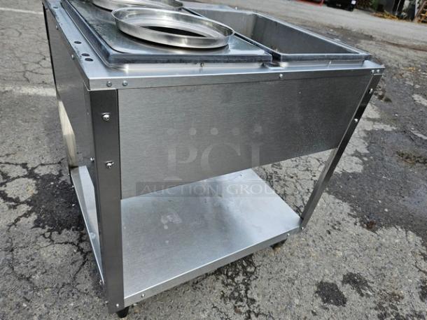 Vollrath 38116 ServeWell Electric Two Pan Hot Food Table, stainless steel, 208/240V, open bottom shelf, used condition.