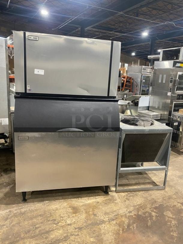 Ice-O-Matic commercial stainless steel ice maker model CIM1446HR4/VRC2061B1, includes remote condensing unit, on legs.