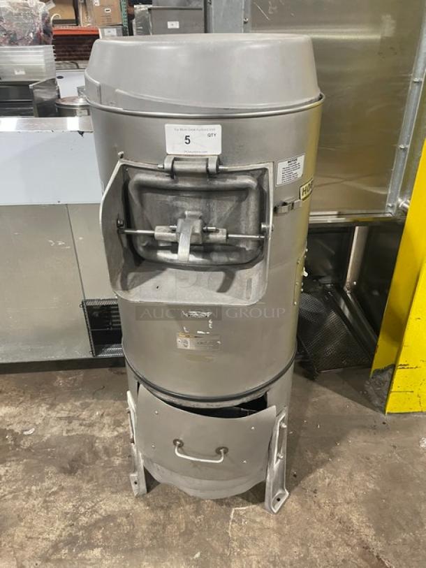 Hobart 6460C commercial 60 lb. potato peeler with stand, 115V, 1 phase, on legs, used condition, working when removed.